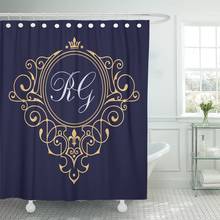 Elegant Floral Monogram Retro Lineart for Restaurant Boutique Hotel Bathroom Curtain Waterproof Polyester Fabric 72 x 78 inches 2024 - buy cheap