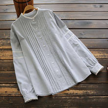 Blusa feminina estilo japonês, camisa de manga longa em algodão com gola alta, estilo mori, para meninas, primavera, 6916 2024 - compre barato