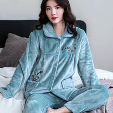 H5783 Engrossado Flanela Pijama Terno Mulheres de Meia Idade e Idosos-idade Mãe Mãe de Manga Longa Outono Inverno Homewear Nightwear 2024 - compre barato