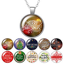 Merry Christmas letters Trees Gift Round Pendant Necklace 25mm Glass Cabochon Silver plated Jewelry Women Party Birthday Gift 2024 - buy cheap