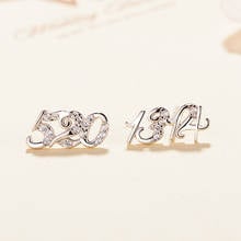 Romantic 520 1314 I Love Your Stud Earrings Exquisite Asymmetric Crystal Zircon Silver Color Earrings Elegant Lady Party Jewelry 2024 - buy cheap