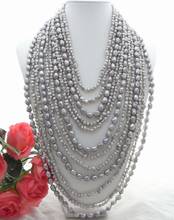 12 прядей серебристо-серое необычное Жемчужное ожерелье 17 "многослойное жемчужное ожерелье 2024 - купить недорого
