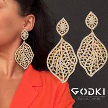 GODKI New Luxury Big Hollow Leaves Earrings Geometric Cubic Zirconia Engagement Party Drop Dangle Earrings Jewelry For Women 2024 - buy cheap