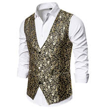 Luxury Gold Floral Jacquard Dress Vest Men 2022 Brand Sleeveless Waistcoat Men Gilet Homme Costume Business Wedding Tuxedo Vests 2024 - buy cheap