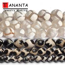 Cuentas de ágatas tibetanas facetadas blancas y negras de 8mm y 10mm, abalorios redondos de fútbol, piedra Natural para la fabricación de joyas, pulsera DIY, 15 pulgadas, nuevo 2024 - compra barato