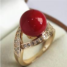 Jewelry Pearl Ring lovely lady's 18KGP with crystal decorated &12mm red shell pearl ring(#7 8 9 10)  Free Shipping 2024 - buy cheap