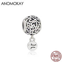 Anomook-colgante de plata de ley 100% 925 con corazón calado, dije redondo, para pulsera, collar, te quiero, joyería de Cuentas de letras 2024 - compra barato