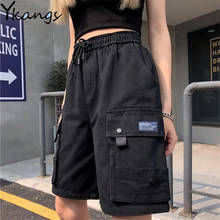 Pantalones cortos con bolsillos grandes para mujer, Shorts Cargo elásticos de cintura alta, ropa de calle coreana Harajuku, holgados, rectos, Hip Hop 2024 - compra barato