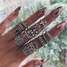 LIMARIO 12pcs/Set Vintage Antique Silver Color Rose Sunflower Crown Finger Midi Knuckle Rings Set for Women Bohemia Jewelry 2024 - buy cheap