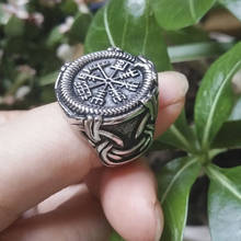 Anillo vikingo con símbolo de texto escandinavo para hombre, anillo de acero inoxidable, brújula pirata, joyería Vintage 2024 - compra barato