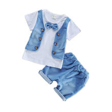 New Summer Children Gentleman Clothes Baby Boys Cotton Tie T Shirt Shorts 2Pcs/Set Kid Infant Fashion Clothing Toddler Tracksuit 2024 - buy cheap