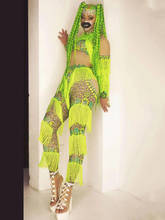 Body feminino com borlas, peça única, sexy, verde, para apresentação de festas, roupa para palco dnv14226 2024 - compre barato