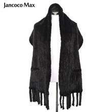 Jancoco Max-bufanda ancha de piel de visón Real, chales de piel Natural de lujo con bolsillo, nuevos de abrigo de invierno, S7310 2024 - compra barato