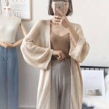 Trytree Spring Women Casual Long Coat Loose Solid 2 Color Knitting Cardigans Fashion Temperament All-Purpose Style Long Coat 2024 - buy cheap