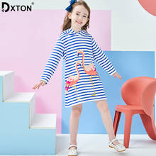 Dxton vestido infantil de inverno para meninas, vestido para crianças com capuz, de algodão, listrado, para meninas 2024 - compre barato