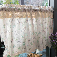 Cortina de algodão estilo rústico americano e linho curto cozinha com renda planta impressão cortina decorativa cortina de armário metade cortina 2024 - compre barato