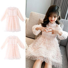 Girls Layered Lace Dress Children Clothes Princess Flower Girls Teen Long Sleeve Toddler Birthday Party Wedding Costume 2-12 Yrs 2024 - buy cheap