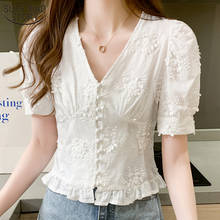 Vintage Short Sleeve V-neck Puff Sleeve Shirt Lace Top Women Casual Sweet Clothes 2022 Fashion Women Blouses Blusas 9778 2024 - buy cheap
