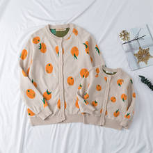 Mother And Daughter Clothes Coat Orange Printed Autumn Family Look Mommy And Me Sweaters Knitted Jacket Family Matching Clothes 2024 - buy cheap