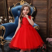 2021 nova criança meninas vestido de princesa com bowknot crianças cor sólida sem mangas tutu vestido para festa de casamento 2-10 anos 2024 - compre barato