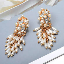 Wholesale New Hang Pearl Dangling Drop Long Earrings Studded With Crystal Fashion Jewelry Accessories For Women Christmas Gift 2024 - buy cheap
