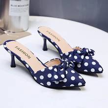 New Summer Women Shoes Thin High Heels Slippers Female Slides Polka Dot Bow Knot Shoes Fashion Casual Shoes Woman Plus Size 2024 - buy cheap