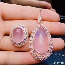 Kjjeaxcmy fine jewelry natural rosa quartzo 925 prata esterlina feminino pingente colar conjunto anel suporte teste na moda venda quente 2024 - compre barato
