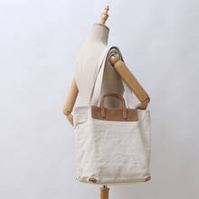 Bolsa de ombro feminina, bolsa de algodão casual, design retrô, simples, de lona, com alça de couro premium e grande capacidade 2024 - compre barato