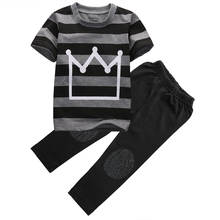 Pudcoco/Быстрая доставка, одежда для маленьких мальчиков новая детская футболка с короной для мальчиков полосатая футболка и штаны, комплект из 2 предметов Детский комплект 2024 - купить недорого