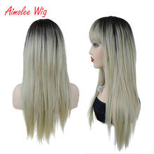 Aimolee-Peluca de cabello sintético para mujer, pelo largo, liso, con degradado mate, estilo de flequillo, natural, color rubio crema 2024 - compra barato