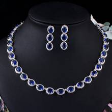 Cwwzircons branco cor dourada redonda real azul zircônio cúbico cristal colar grande e brincos conjuntos de joias para casamento t480 2024 - compre barato