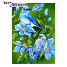 Ever Moment Diamond Painting Blue Flower Bird Full Square Drill Handmade 5D DIY Mosaic Diamond Embroidery Decoration ASF1759 2024 - buy cheap
