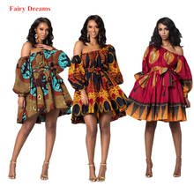 Women's African Mini Dress Traditional African Clothing Dashiki Ankara Bandage Dresses Off Shoulder Print African Clothes 2020 2024 - buy cheap
