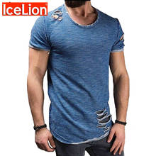 IceLion 2021 летняя хлопковая футболка для мужчин модные «дырявые» с коротким рукавом футболки сплошной Slim Fit топы с круглым вырезом; Повседневные футболки; Дропшиппинг 2024 - купить недорого