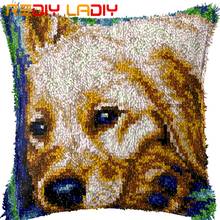 Latch Hook Cushion Thinking Puppy Pillow Case Acrylic Yarn Pillow Pre-Printed Color Canvas Crochet Cushion Cover Hobby & Crafts 2024 - buy cheap
