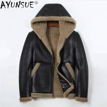 AYUNSUE Fur Coat Genuine Sheepskin Leather Jacket Men Motorcycle Clothes Winter Coat Male Hooded Men's Jackets Jaqueta LXR525 2024 - buy cheap