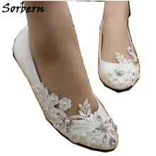 Sorbern дешевые хрустальные свадебные туфли, белая аппликация из кружева свадебные туфли на плоской подошве модные каблуки с закрытым носком туфли на плоской подошве для женщин 2024 - купить недорого
