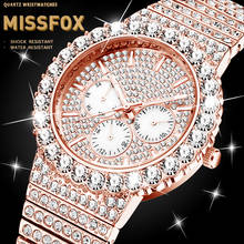 Rosa ouro relógio masculino de luxo marca missfox esportes relógio para homem resistente à água diamante completo hardlex analógico quartzo masculino mão relógio 2024 - compre barato