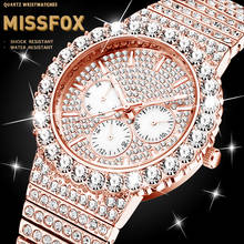 MISSFOX-reloj deportivo de lujo para hombre, cronógrafo de cuarzo, analógico, resistente al agua, Diamante completo, Hardlex, color oro rosa 2024 - compra barato