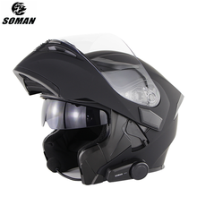 Soman-capacete de motociclista modular preto, compatível com bluetooth, inverno, aduana masculina, capacete de motocicleta para todo o rosto 2024 - compre barato