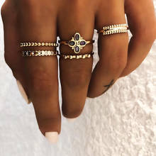 Conjunto de anel punk charmoso para mulheres, 5 peças, metal, cor dourada, cristal, trevo, tendência, casal, joias, presentes 2024 - compre barato