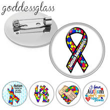 Piezas de rompecabezas de concientización sobre el autismo, cinta de Amor sin necesidad de palabras, cabujón de cristal redondo, broche de cúpula, foto, joyería, Pin para regalo 2024 - compra barato