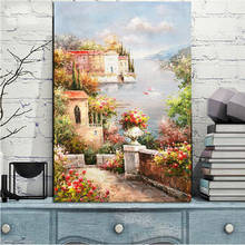 Moderno abstrato mar mediterrâneo jardim paisagem pintura a óleo cartaz e impressões em tela imagem de parede para decoração de casa 2024 - compre barato