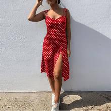 Dresses 2021 Sundress Summer Women Causal Polka Dot Sleeveless High Pleated elastic waist V-Neck Beach Dress Vestidos De Verano 2024 - buy cheap