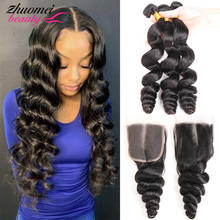Brazilian Hair Weave Bundles With Closure Loose Wave Curly Human Hair 3/4 Bundles With Closure 30 40 Inch Bundles With Closure 2024 - buy cheap