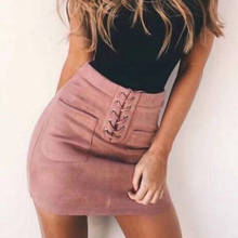 Women High Waist Skirts Summer Pencil Mini Bodycon Skirt Sexy Suede Lace Up Party Skirt Clubwear Vintage Slim Ladies Skirts 2024 - buy cheap