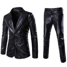 Conjunto de traje informal negro brillante para hombre, Blazer ajustado de tela reflectante, traje de dos piezas de talla grande 3xl, Primavera 2024 - compra barato