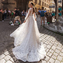 Smileven Boho Wedding Dress Puff Sleeve V Back Robe De Mariee Lace Bridal Dresses Train Wedding Gowns For Girls 2024 - buy cheap
