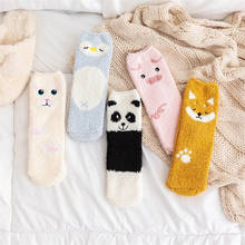 5 pares das mulheres dos desenhos animados meias fuzzy colorido animal coral meias de pelúcia senhoras meninas anime kawaii piso quente sono meia fêmea 2024 - compre barato