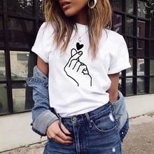 Новое поступление, женская футболка с графическим принтом Love Hand, забавные летние топы, футболка, Femme, хипстерская футболка 2024 - купить недорого